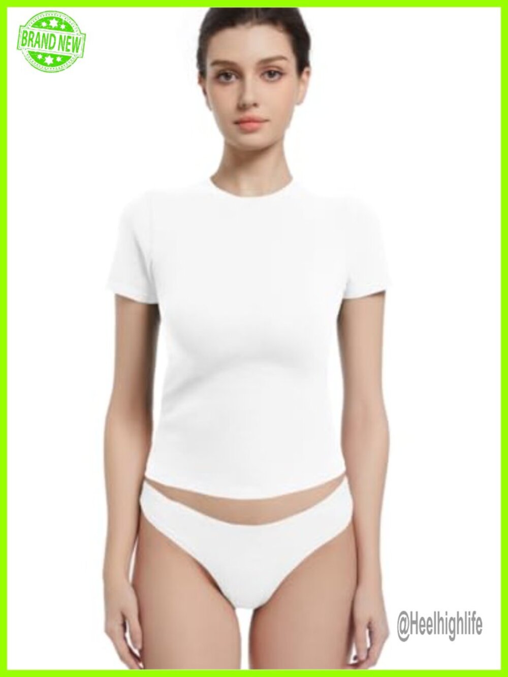 Abonlen Womens Fitted Crewneck Short Sleeve Y2K Going Out Basic Tee